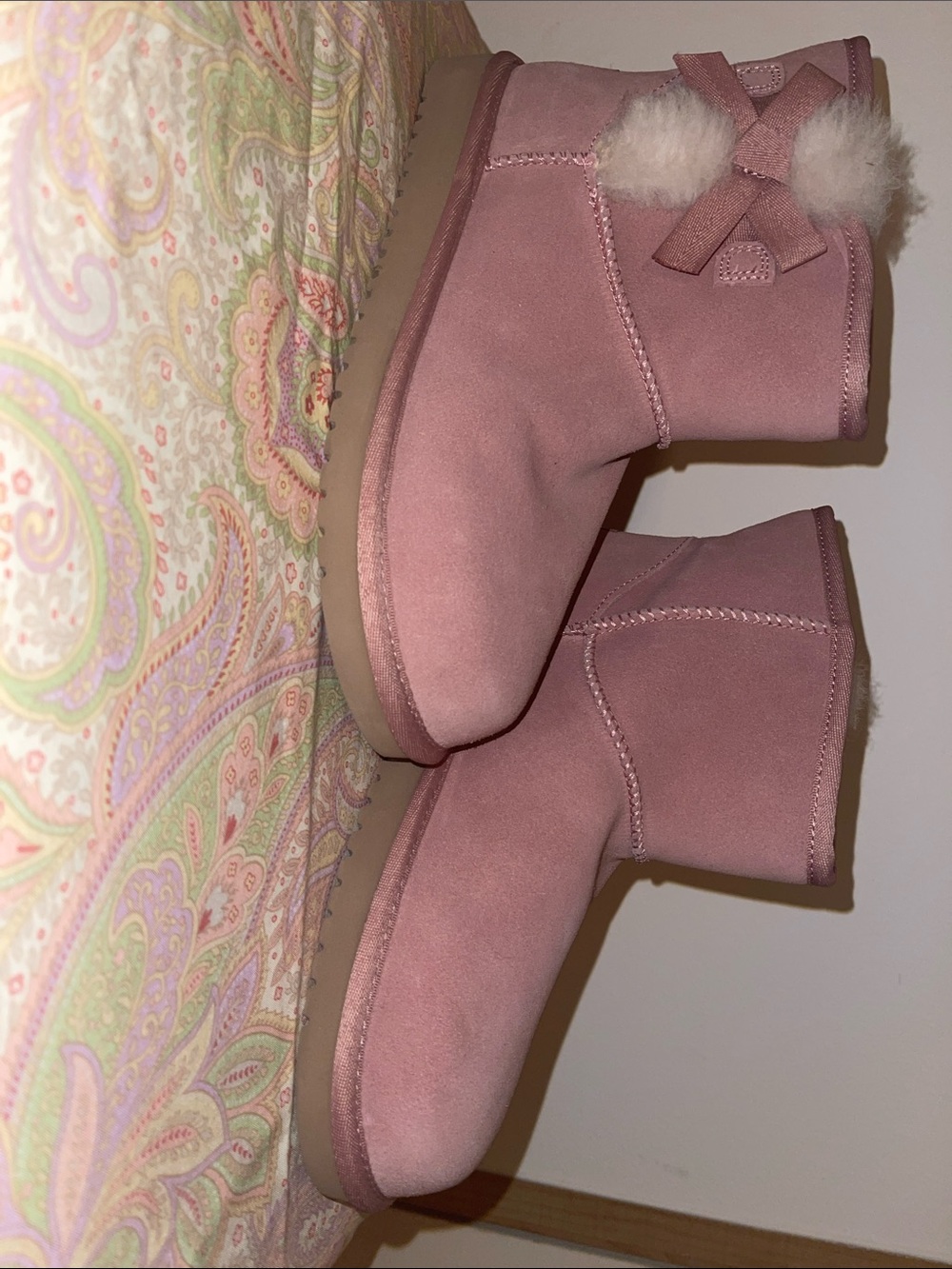 Koolaburra Pink Suede Short Boots with Pom Detail